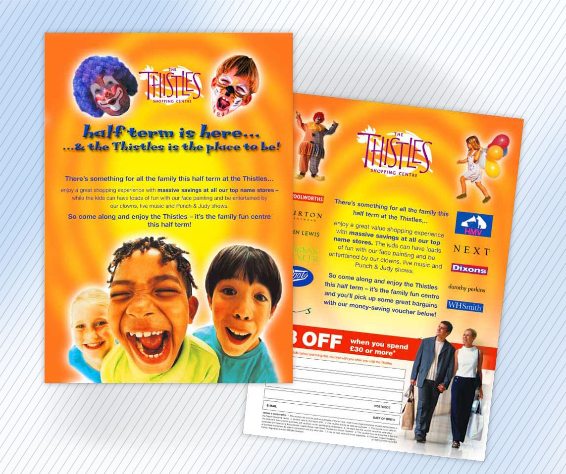 Flyer leaflet design for The Thistles Shopping Centre